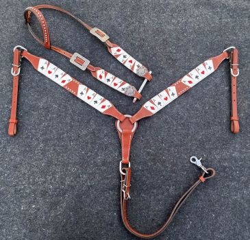 Showman "Four of A Kind" Painted One Ear Headstall and Breast collar Set #2